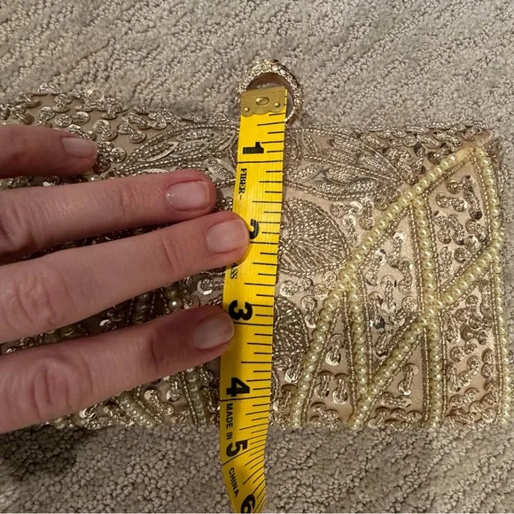 Embellished Beaded Champagne Evening Clutch - Picture 9 of 12